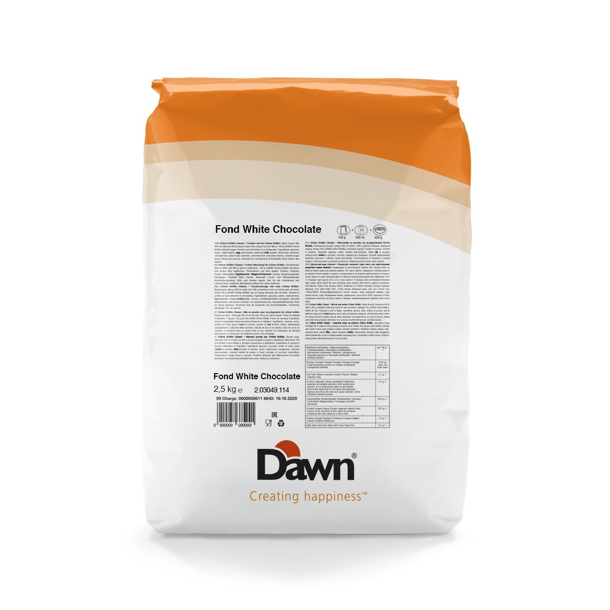 DAWN FOND WHITE CHOCOLATE  2 X 2,5KG  BOX  