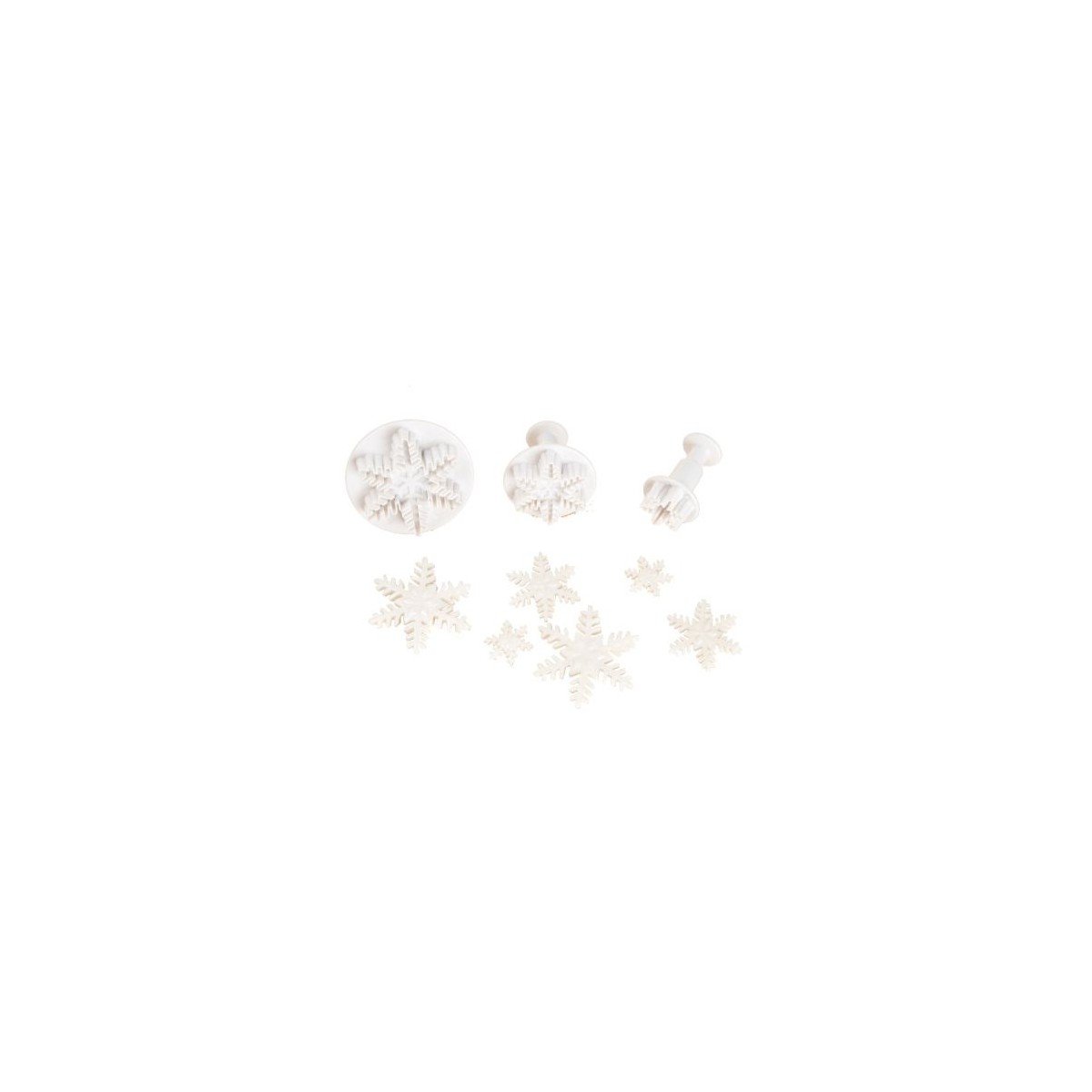 1030257 EMPORTE PCES FLOCON DE NEIGE2.5CM - 4CM - 5.5CM SET DE 3 PCES S/CD