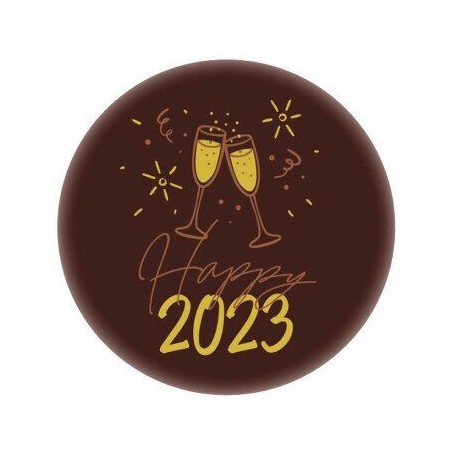 14027 PLAQUETTE HAPPY 2021 CHOCOLAT NOIRDIAM 50MM75PCESS/CD