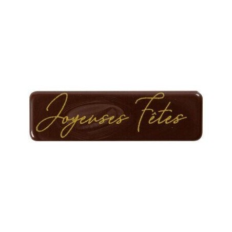 2013978 PLAQUETTE JOYEUSES FETES CHOCOLAT NOIR45X13MM 200PCES BTE