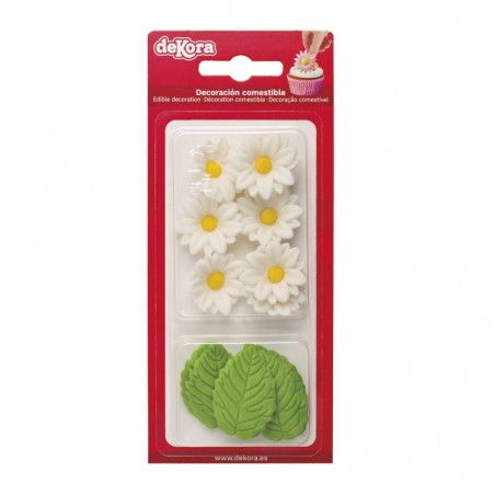230057 7 WHITE DAISIES AND 5 GREEN LEAVES IN SUGAR