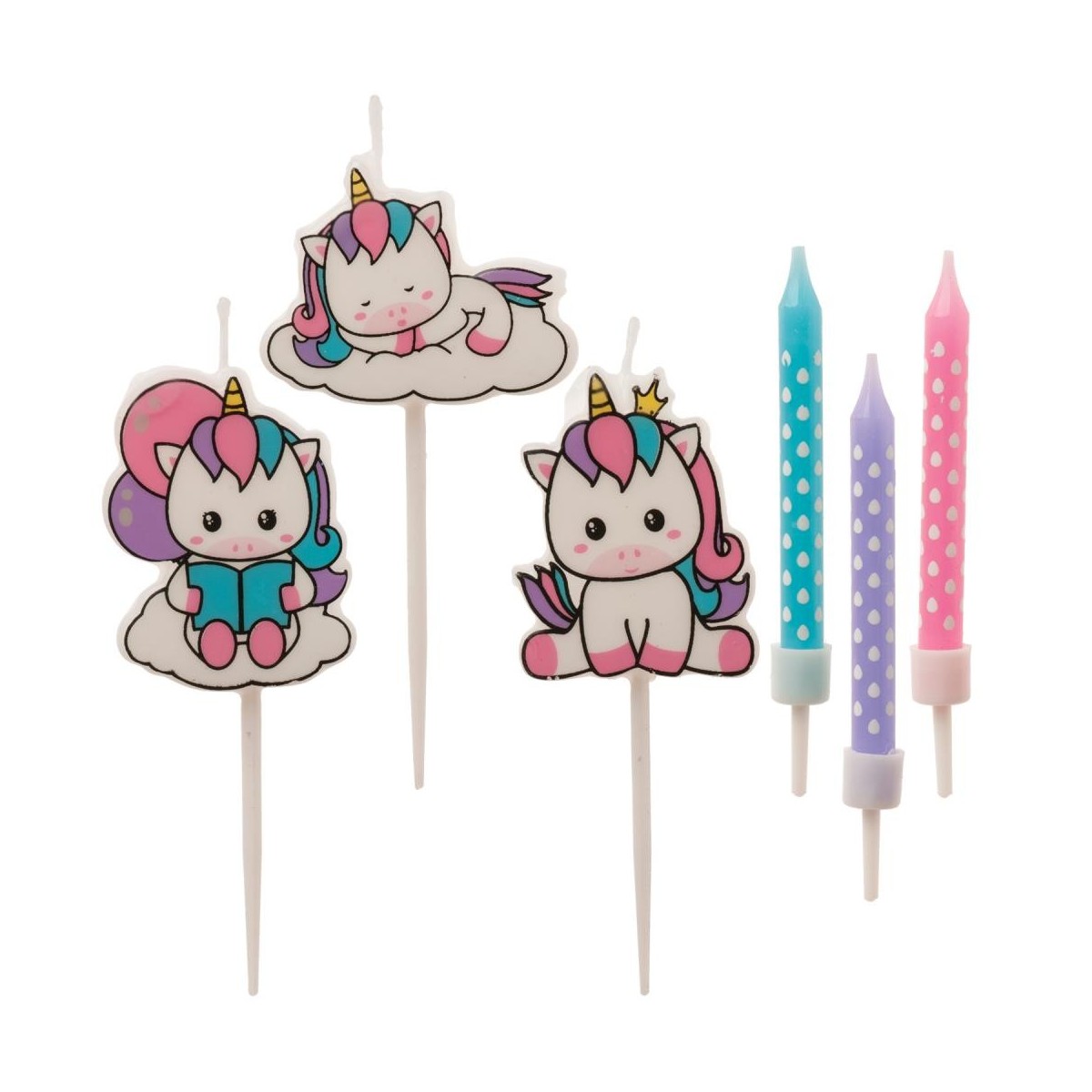 ASSORTIMENT DE PETITE BOUGIES LICORNE 9 PCES