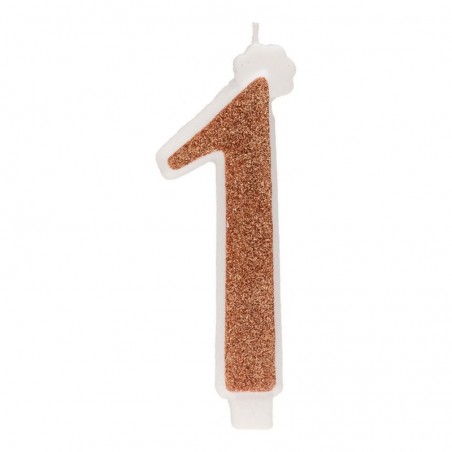 BOUGIE CHIFFRE N°1 PAILLETTES OR 13CM