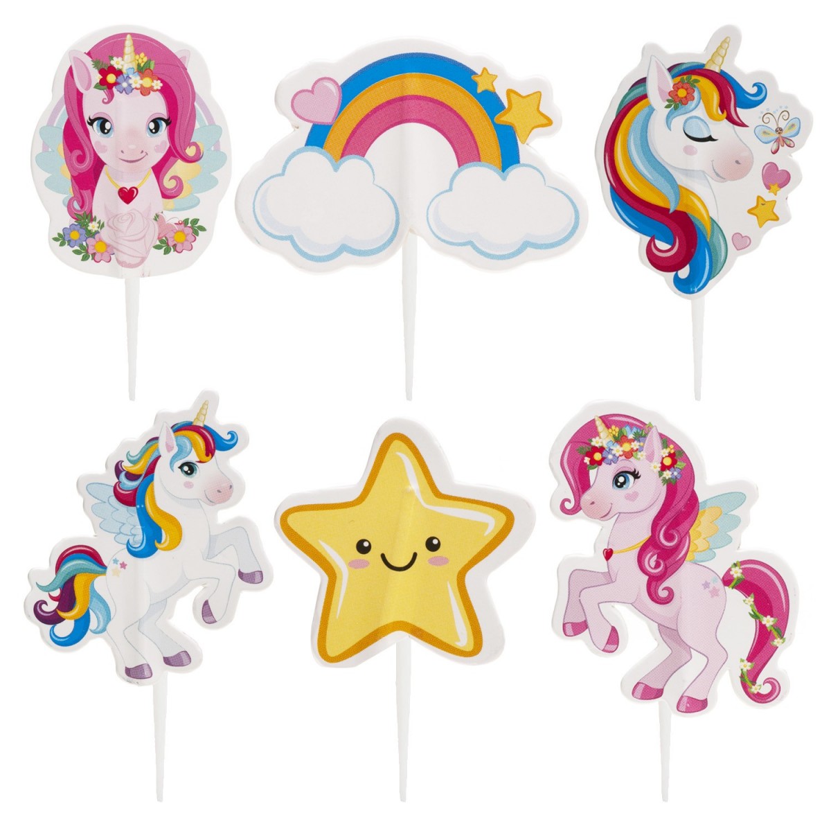 359010 CAKE TOPPERS EENHOORN 6 ASS 30STKS 