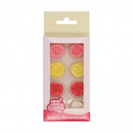 FUNCAKES ROSES ASSORTIES EN SUCRE Ø 25MM 8 PCES