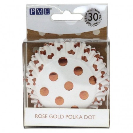 + PME CAISSETTE CUPCAKE ALU BLANCHE POIS ROSE OR 30 PCES 