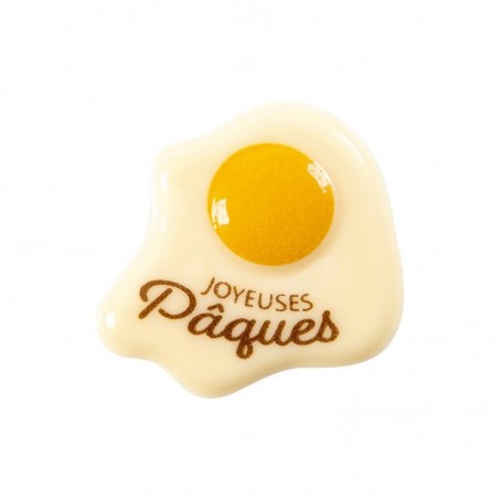 2069095 PLAQUETTE ŒUF SUR LE PLAT JOYEUSES PAQUES 40X38MM CHOCOLAT BLANC 120 PCESS/CD