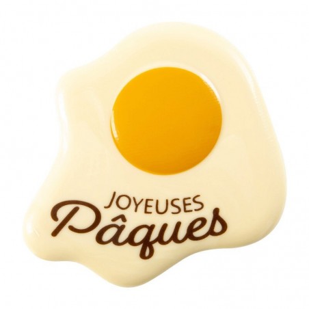 + 69068 PLAQUETTE ŒUF PLAT JOYEUSES PAQUES 10CM CHOCOLAT BLANC 10 PCES S/CD