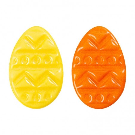 +2069847 PLAQUETTE ŒUF RELIEF JAUNE/ORANGE CHOCOLAT  30X20MM 250 PCES