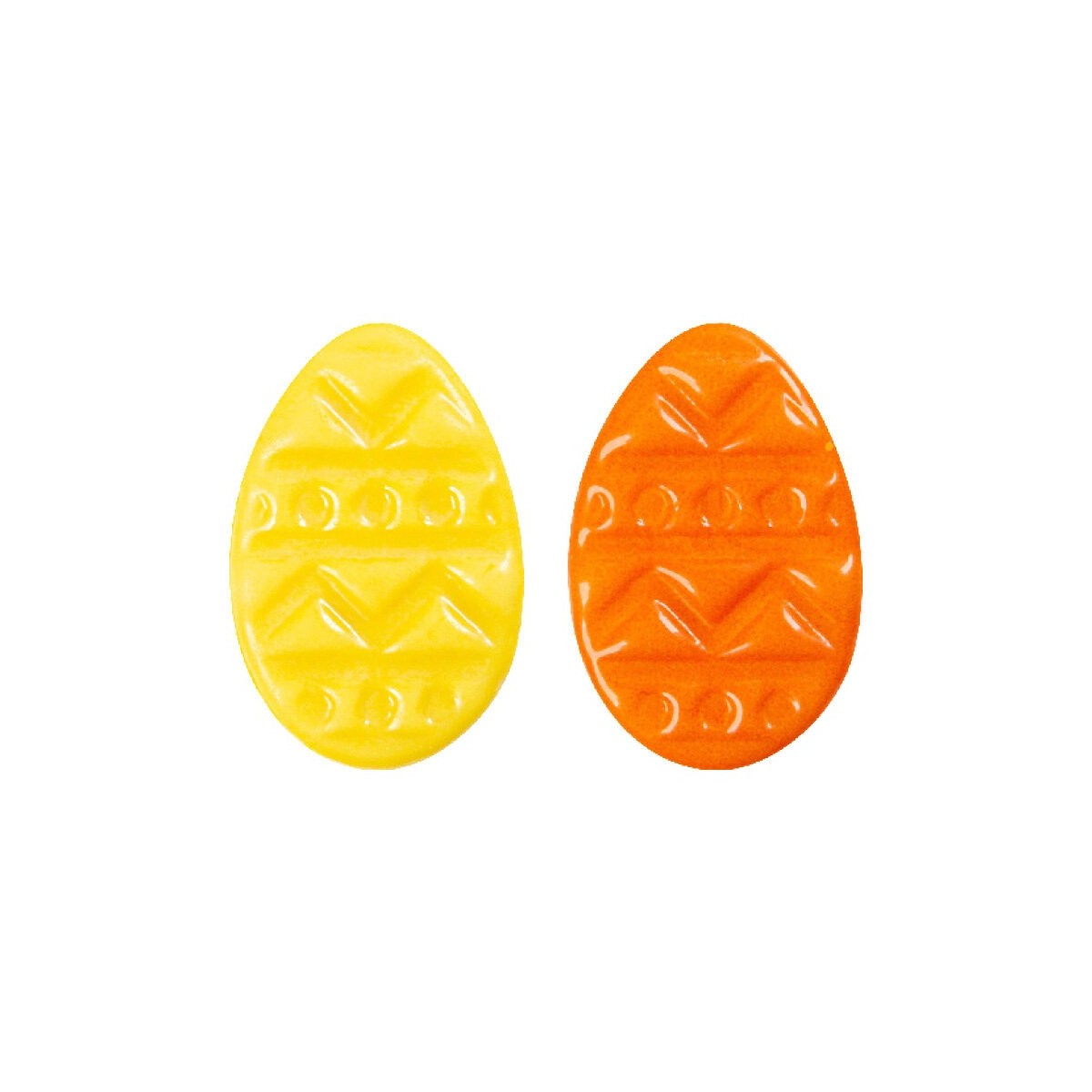 +2069847 PLAQUETTE ŒUF RELIEF JAUNE/ORANGE CHOCOLAT  30X20MM 250 PCES