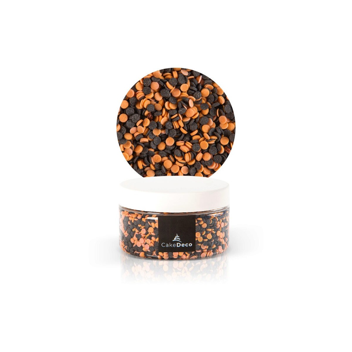 1039101 MINI CONFETTI ORANGE/NOIR EN SUCRE 80G S/CDE