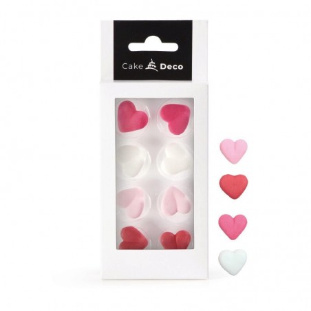 39304 CŒUR ROUGE/ROSE/FUCHSIA/BLANC 2D EN SUCRE Ø25MM 8 PCES