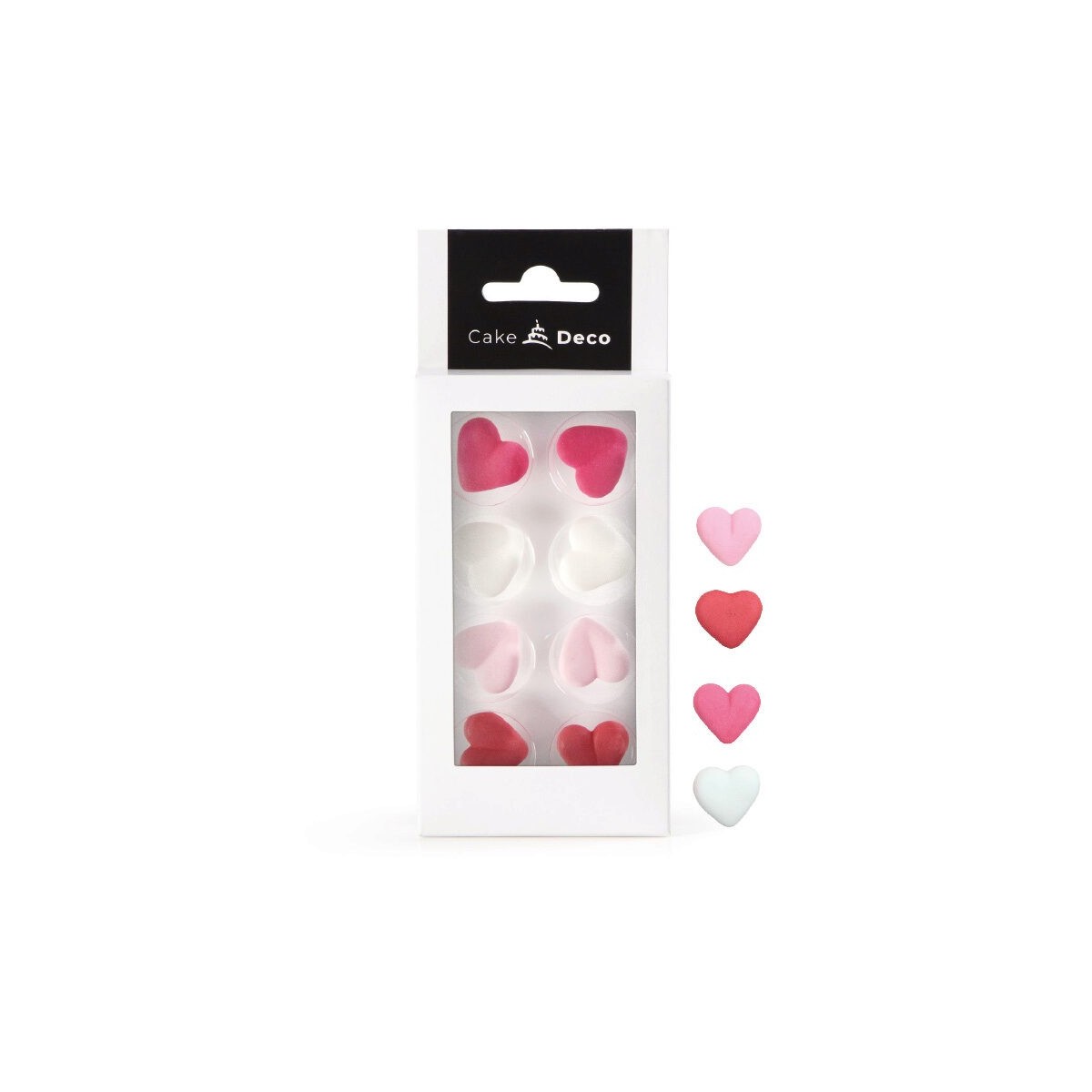 39304 CŒUR ROUGE/ROSE/FUCHSIA/BLANC 2D EN SUCRE Ø25MM 8 PCES