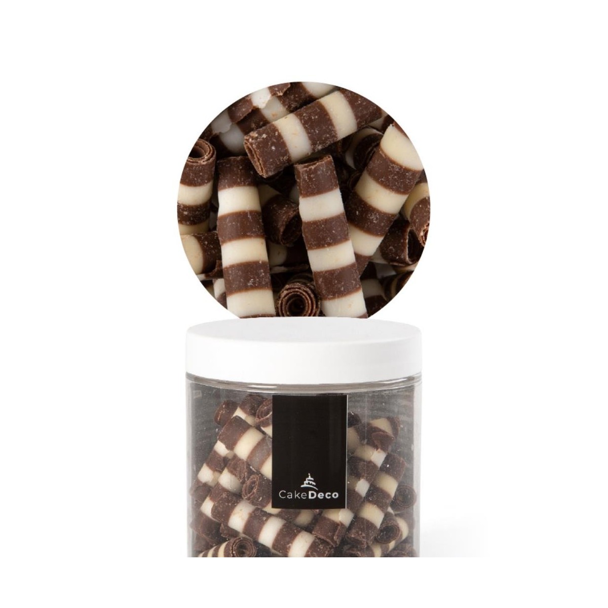 +2039609 TUBE CHOCOLAT NOIR ET BLANC RAYURE 4CM80G