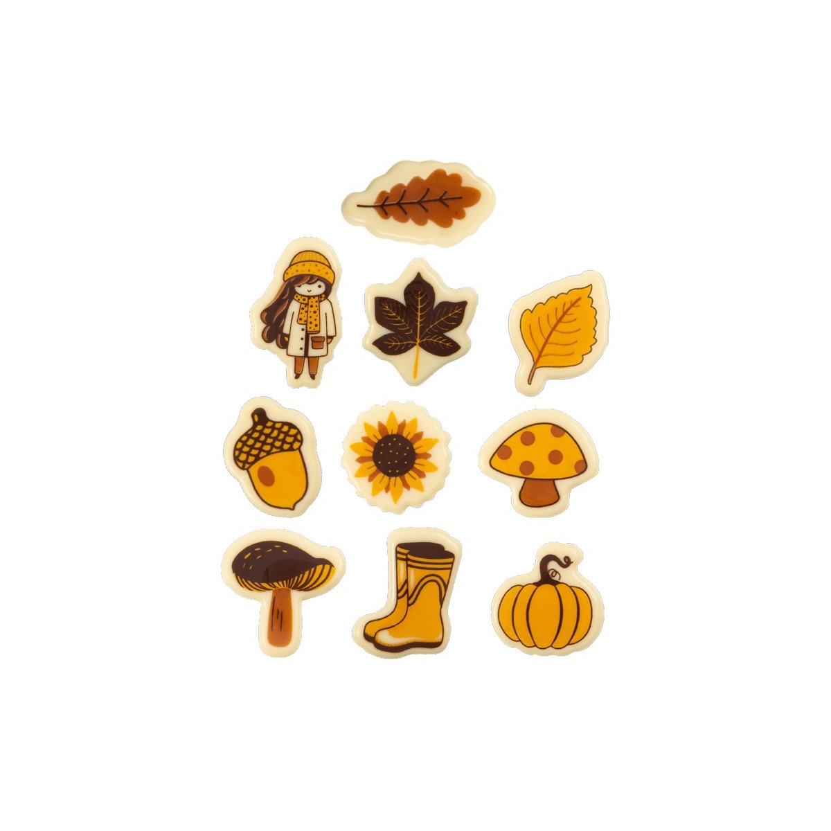 14731 PLAQUETTE AUTOMNE ASSORTIES CHOCOLAT Ø 4CM 100 PIÈCES