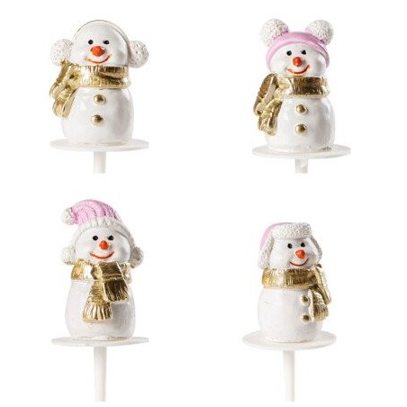 1015381 BONHOMME DE NEIGE ROSE/OR 3D SUR PIC 4CM 64PIÈCES S/CD