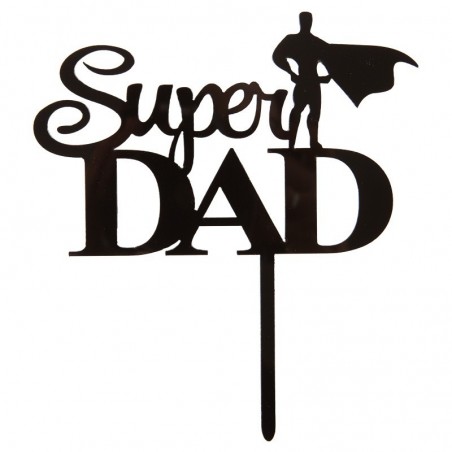 +1011056 CAKETOPPER SUPER DAD NOIR 12X8CM 10 PCES S/CD