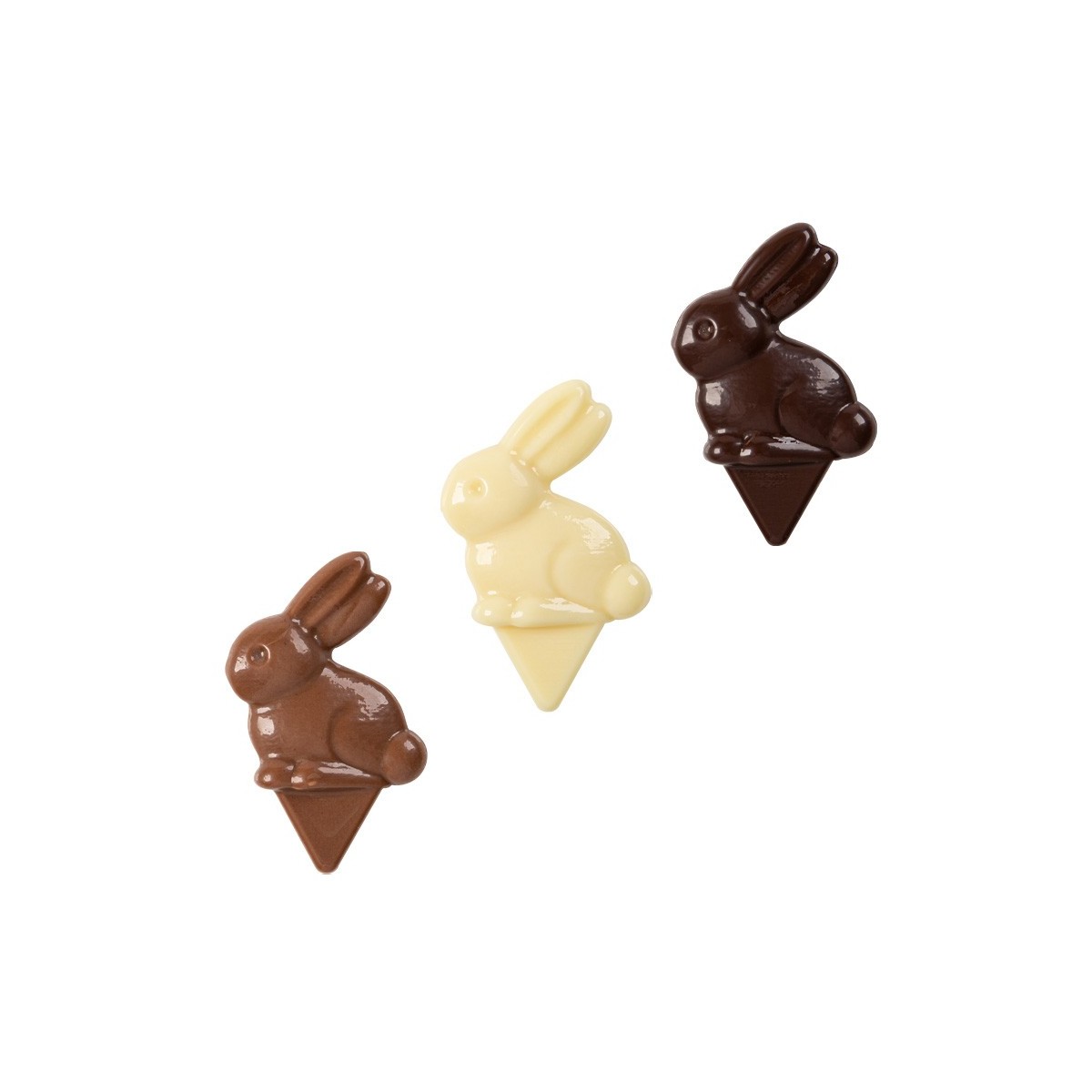 2069530 LAPIN A PIQUER 52X33MM CHOC OLAT NOIR-LAIT-BLANC 90 PCES S/CD