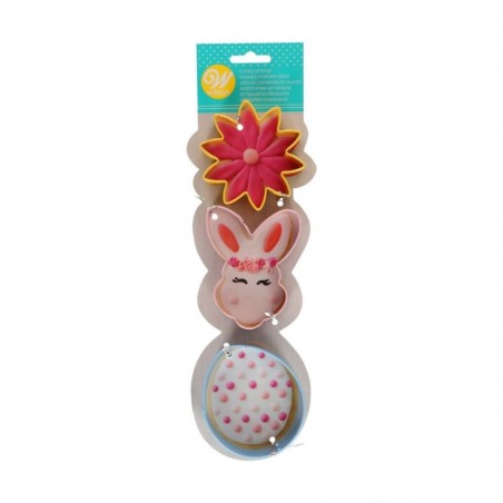 WILTON SET  3 EMPORTE-PCES PAQUES FLEUR/LAPIN/OEUF