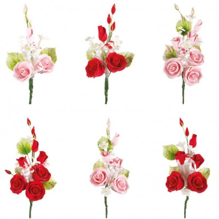 1011156 BOUQUETS ROSE-ROUGE 12CM 6 PCESS/CD