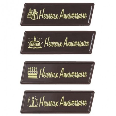 2054207 PLAQUETTE HEUREUX ANNIVERSAIRE 7X2.3CMCHOCOLAT 60 PCES