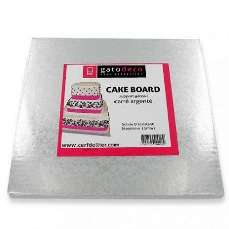Support Gâteau Carton Carré Epais Argent 30cm