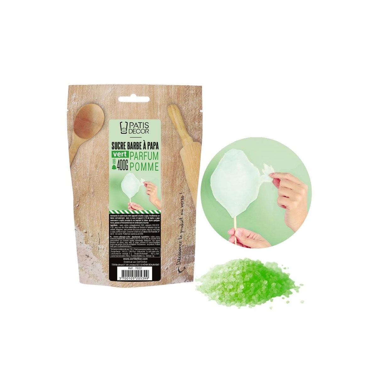 PATISDECOR SUCRE BARBE A PAPA AROMATISE POMME VERTE 400GR