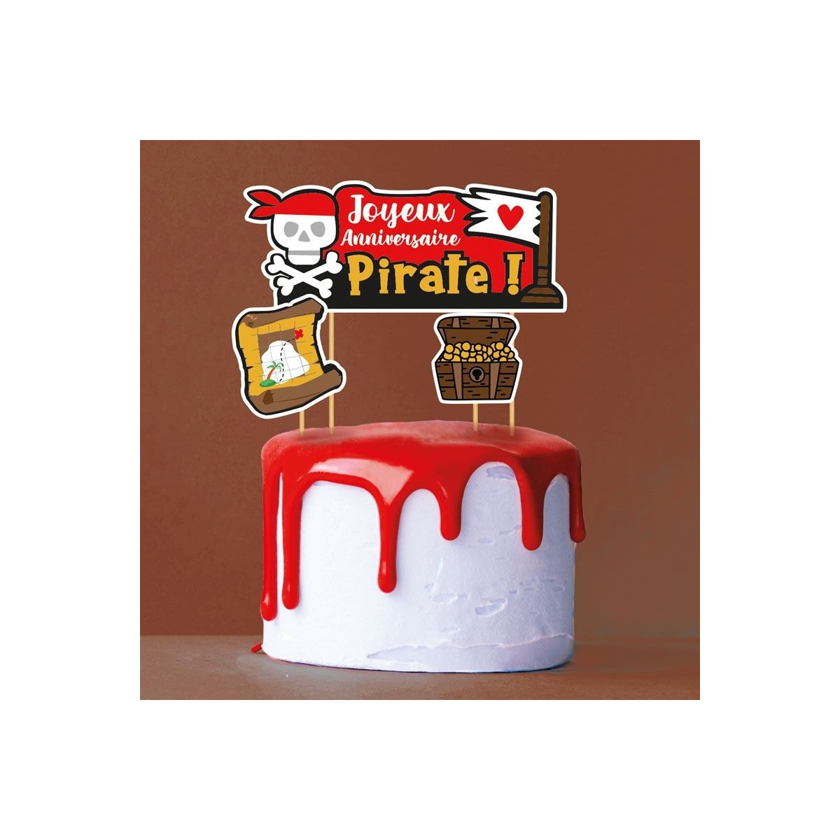 CAKE TOPPER JOYEUX ANNIVERSAIRE PIRATES  3PCES