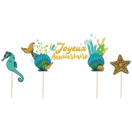 + CAKE TOPPER JOYEUX ANNIVERSAIRE SIRENE  3PCESVOIR 08075569