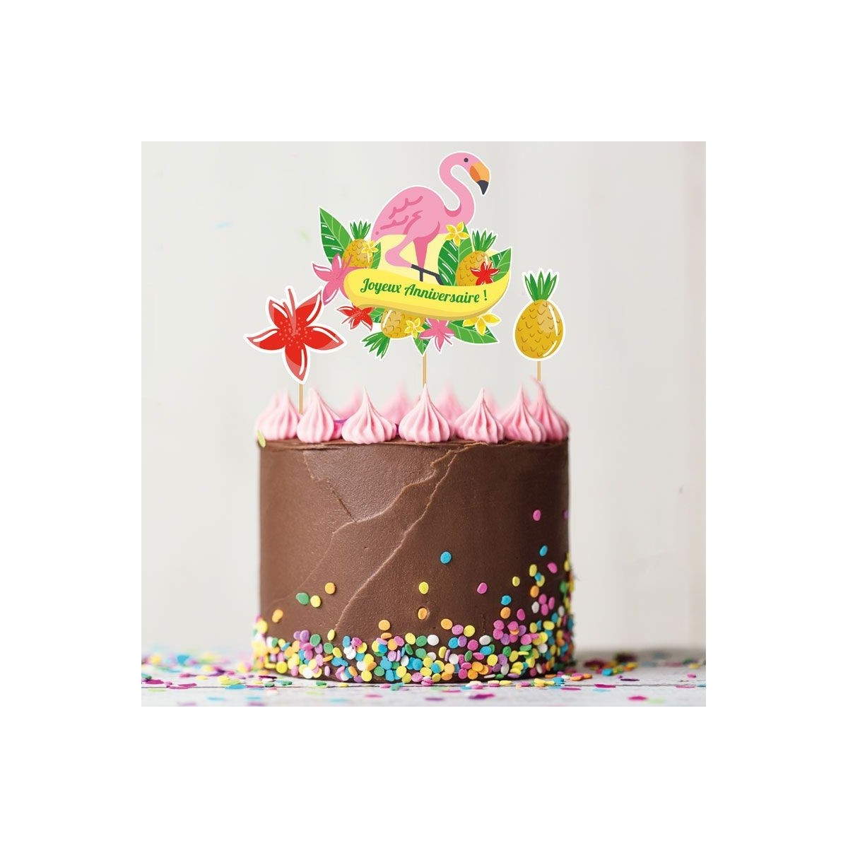 CAKE TOPPER HAPPY BIRTHDAY TROPICAL SUMMER 3PCES