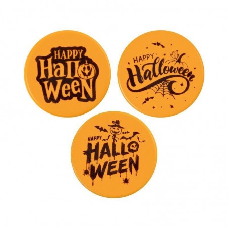 2091170 /91154 PLAQUETTE RONDE HAPPY HALLOWEEN ORANGE 5CM 75 PCES