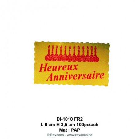 FDSCARTE HEUREUX ANNIVERSAIRE 6 X 3,5 CM100 PCES