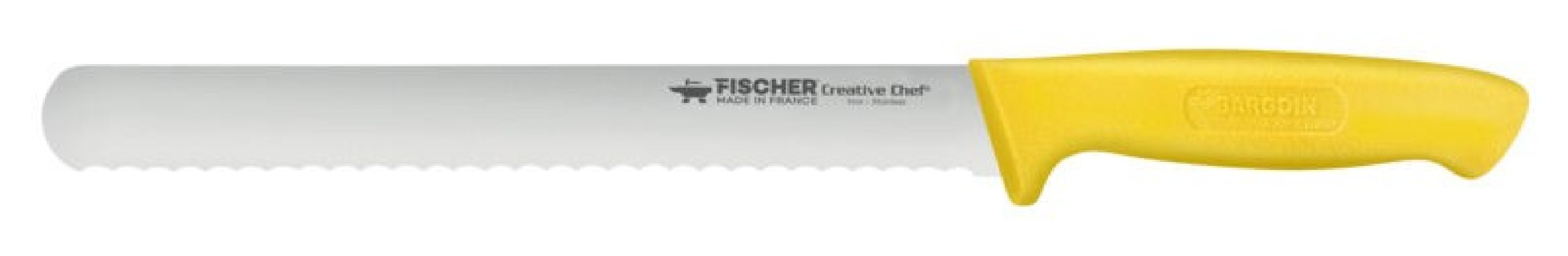 FISCHER COUTEAU SCIE BISCOTTE/GENOISE 28CM MANCHE JAUNE 4480-28