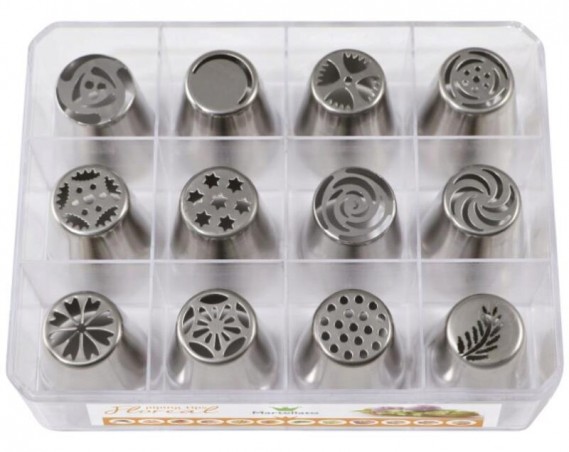 SET 12 DOUILLES INOX ASSORTIES GLACAGE FLORAL