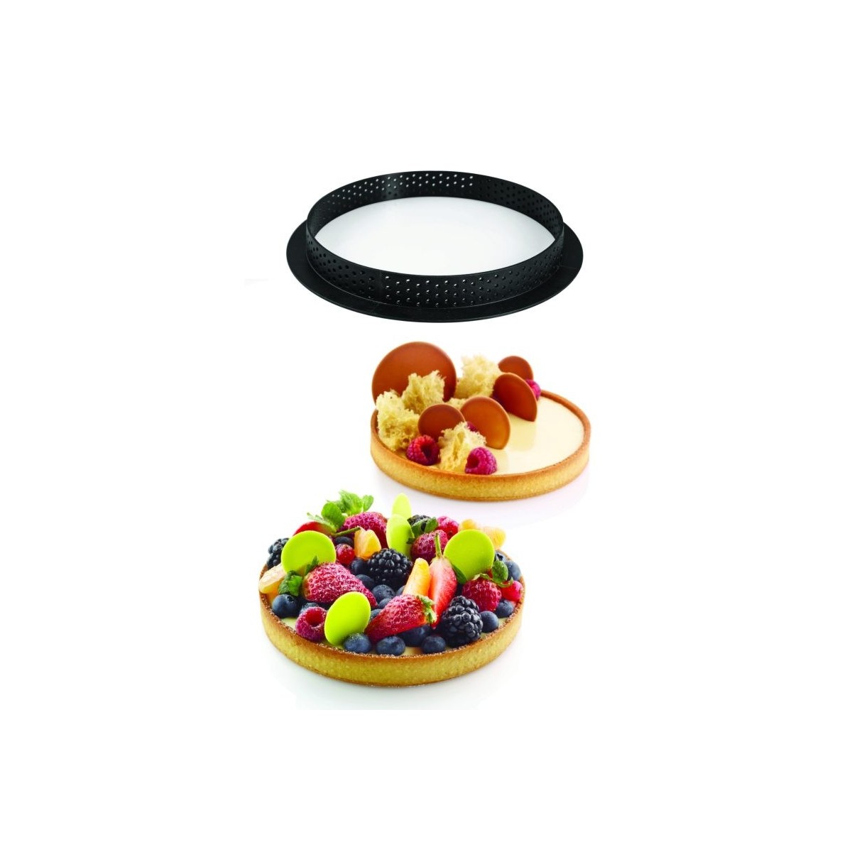 MOULE SILIKOMART TARTE RING RONDS DIAM 150 H 20MMCERCLES PERFORES BOITE DE 2 PCES