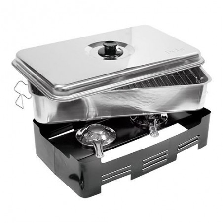 INOX ROOKOVEN MET 2 GRIDS 20X45X27CM VOOR VERBRANDE ALCOHOL OF GASOVENSTUK