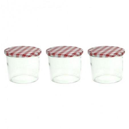 C&T SET OF 3 230ML JAM JARS WITH BLUE OR RED LIDS