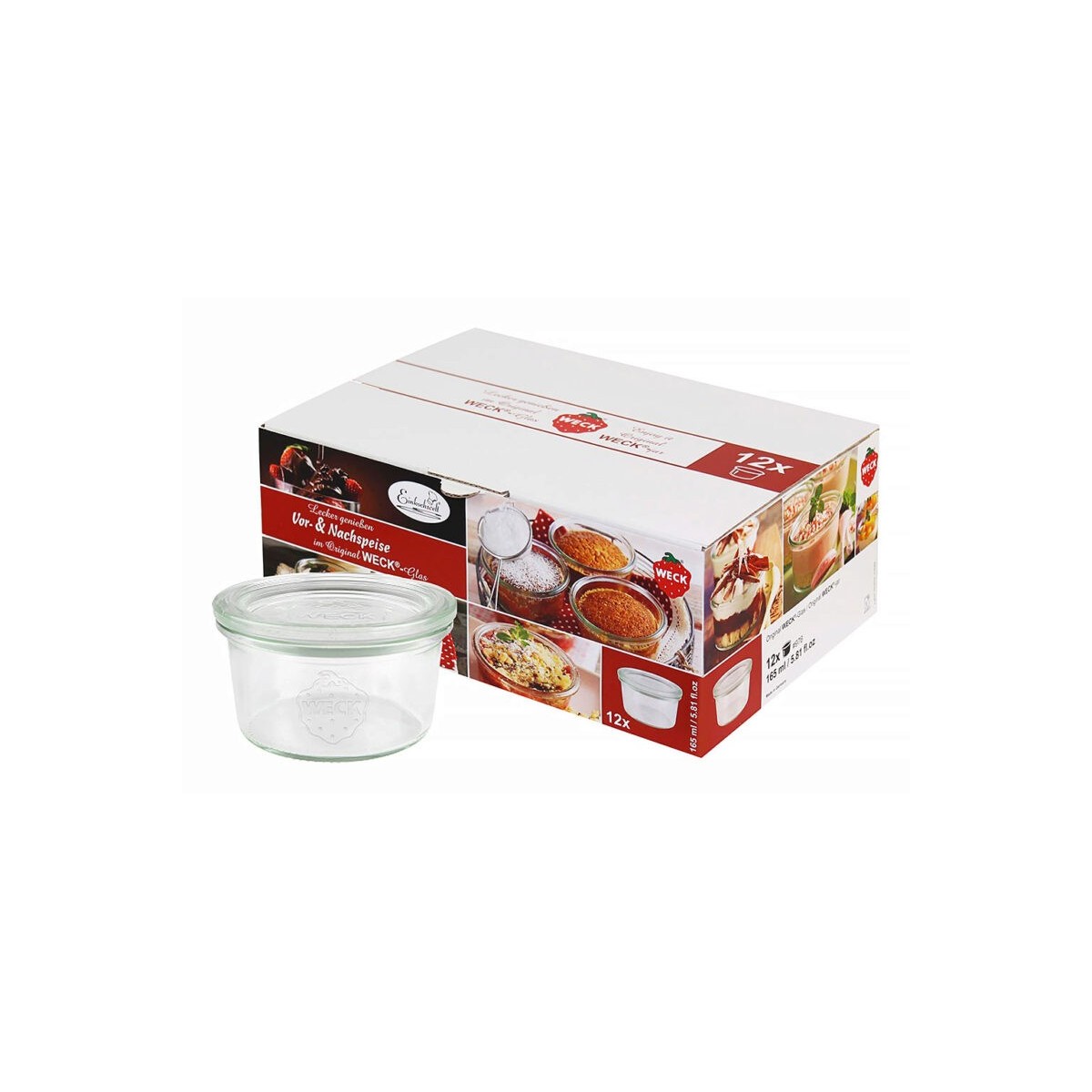 WECK BOCAUX DROITS Ø 80MM A/C 165ML-12P COUV.VERRE - 976