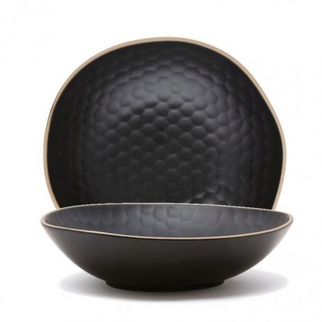 LE COQ KYPSELI MATT BLACK ASSIETTE PLATE 22X20.5CM STONEWARE