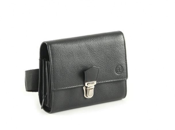 PORTEFEUILLE CUIR NOIR 4 POCHES 1 TIRETTE CEINTURE FERMETURE METAL & SUPPORT MONNAIE CLASSIQUE NOIR