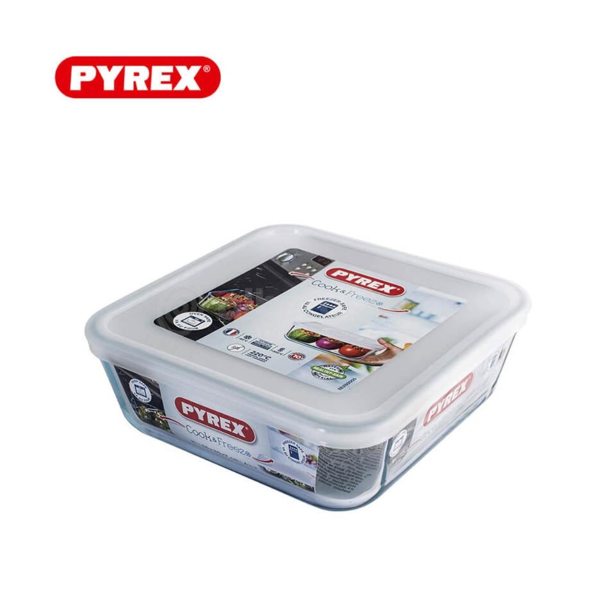 COOK&FREEZ  BOROSILICATE +220° PLAT 15X15CM HT 6CM -0.85L CARRE A/COUV.