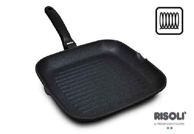 RISOLI BLACK+ POELE GRILL 26CM ANTI-ADH ELDIAMANT- TOUS FEUX