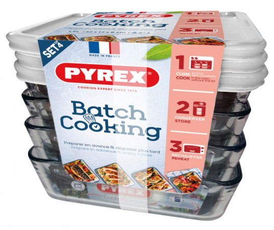 PYREX COOK&FREEZ SET 4 PLATEN 22X17XH6CM-1.6LBOROSILICAAT -40+300°