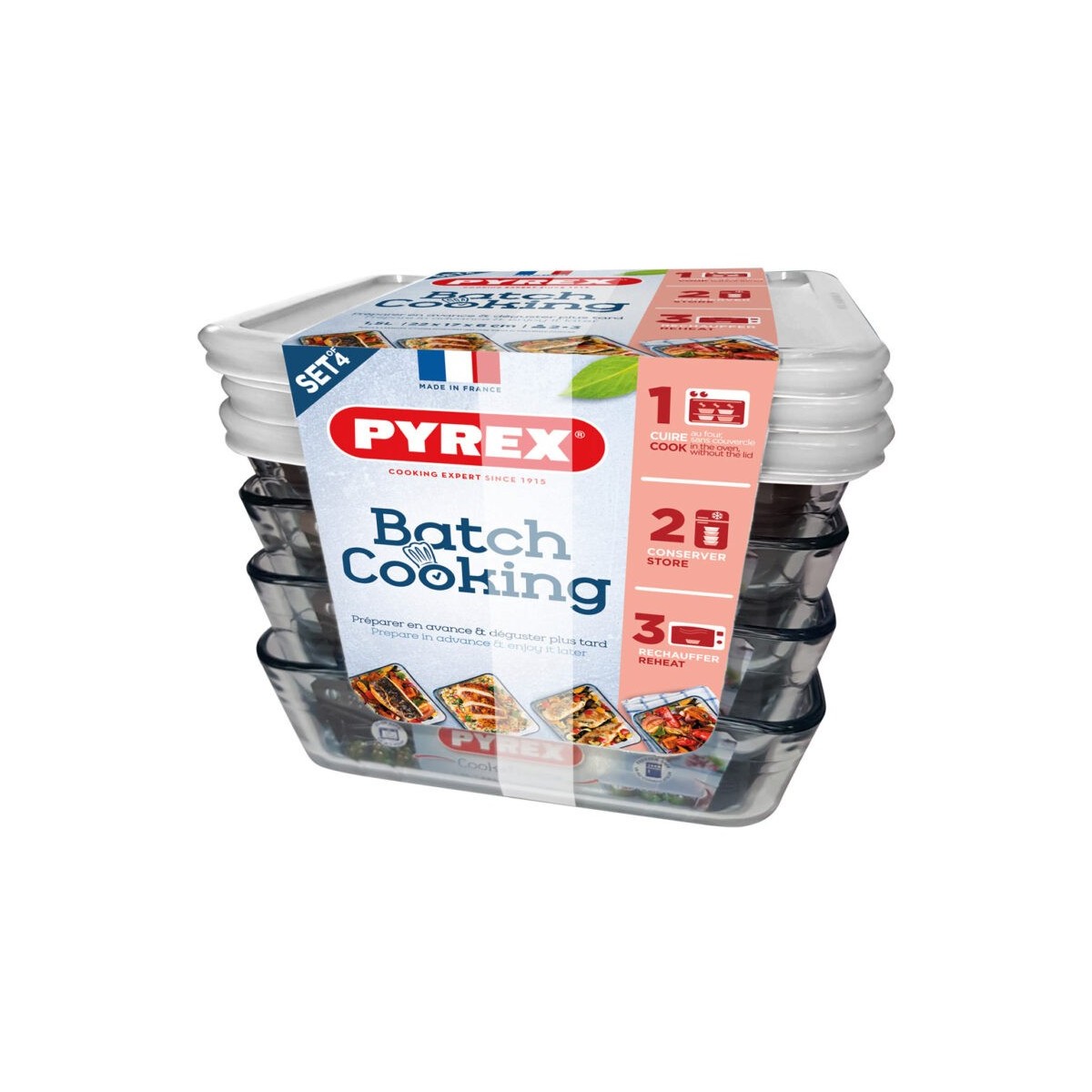 PYREX COOK&FREEZ SET 4 PLATEN 22X17XH6CM-1.6LBOROSILICAAT -40+300°