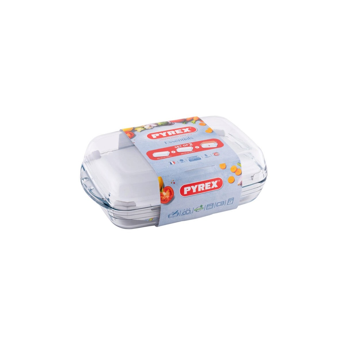 PYREX SET 2 PLATS RECT. 35X22 REVERSIBLE PLAT OU COCOTTE 2X2.8L-BOROSILICATE -40+300°