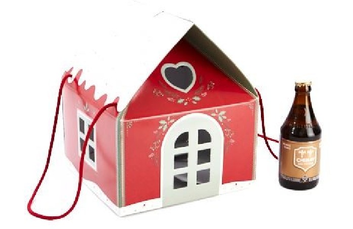 CARDBOARD BOX HOUSE RED AND WHITE WITH ROPE 24,5X24,5CM HT15/28