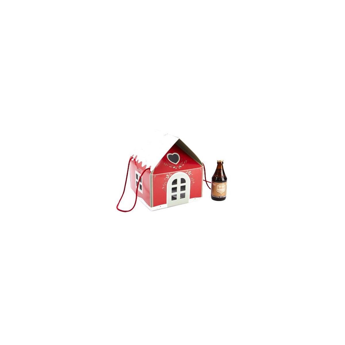 CARDBOARD BOX HOUSE RED AND WHITE WITH ROPE 24,5X24,5CM HT15/28
