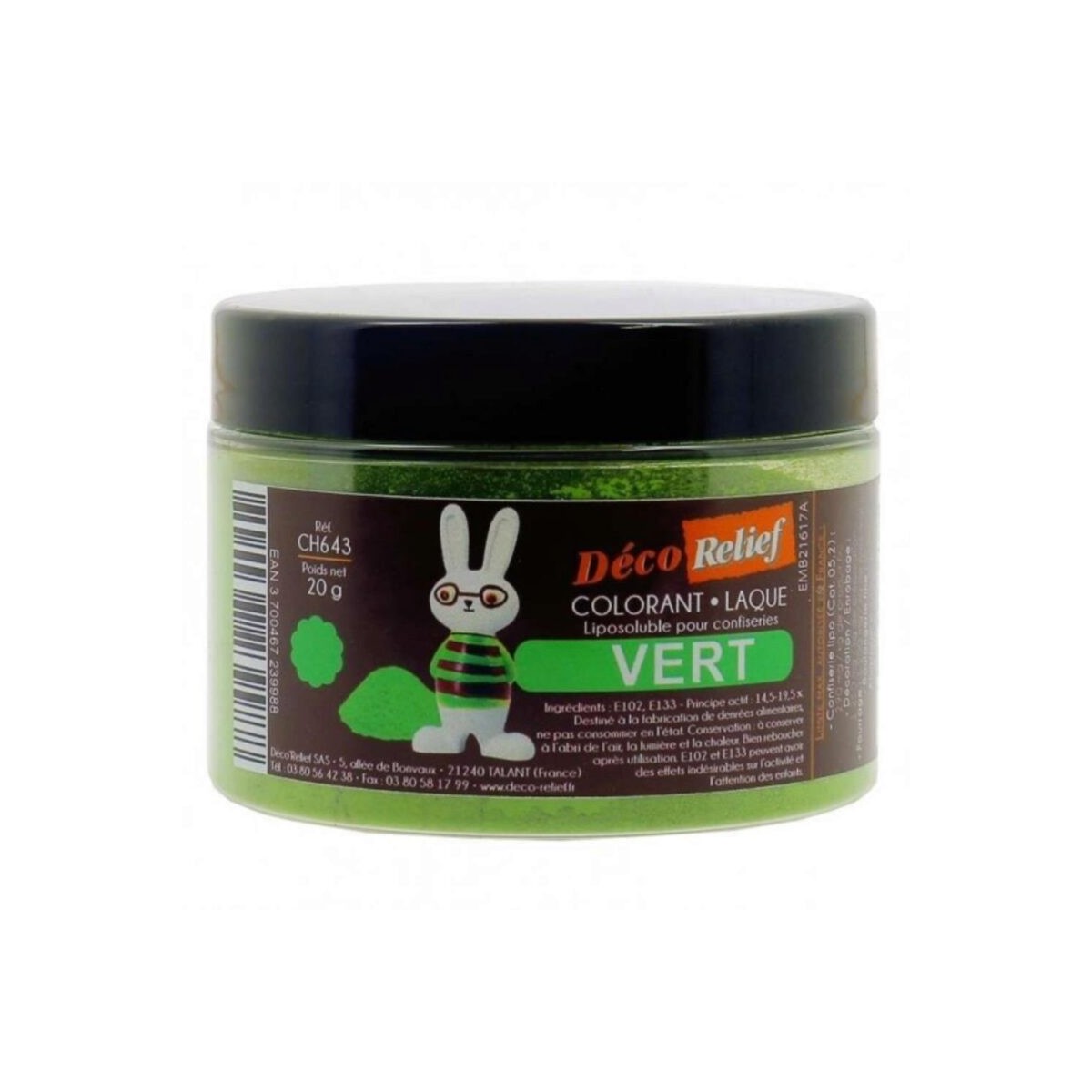 COLORANT LAQUE EN POUDRE POUR CHOCOLAT VERT 20GR