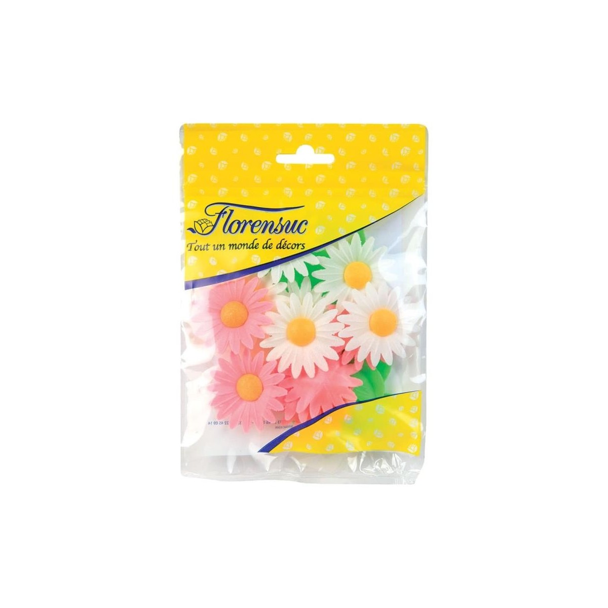 NBM05 SACHET MARGUERITE ROSES ET BLANCHES 45MM12 FLEURS + FEUILLES