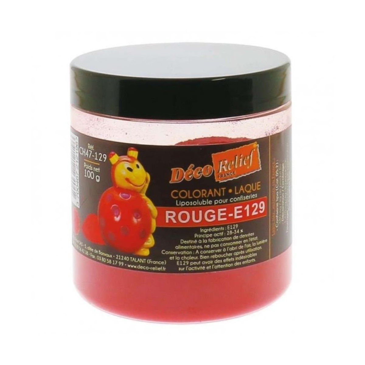 ROOD E129  POEDER LAK KLEURSTOF VOOR CHOCOLADE 100GR POT